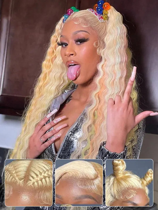 613 Blonde Hair 13x6 HD Lace Front Wig Deep Wave Pre Plucked Bye Bye Knots Wig