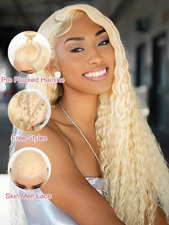 613 Blonde Hair 13x6 HD Lace Front Wig Deep Wave Pre Plucked Bye Bye Knots Wig