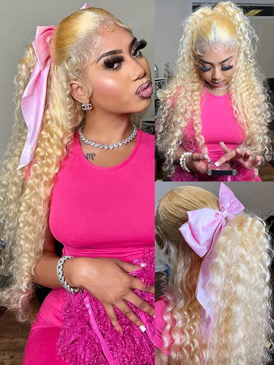 613 Blonde Hair 13x6 HD Lace Front Wig Deep Wave Pre Plucked Bye Bye Knots Wig