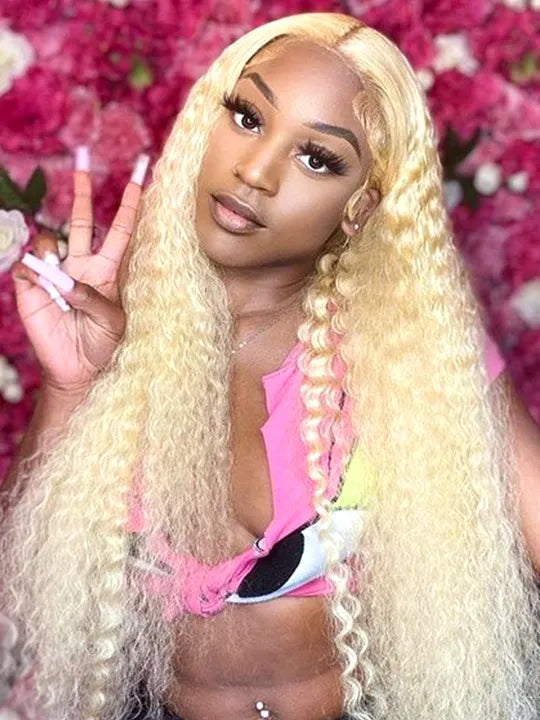 613 Blonde Hair 13x6 HD Lace Front Wig Deep Wave Pre Plucked Bye Bye Knots Wig