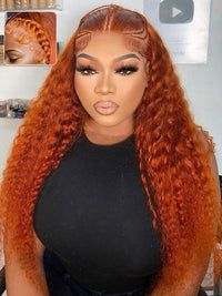 Ginger Color Deep Wave 13x6 Lace Frontal Wig Pre Plucked Colored Human Hair Wigs