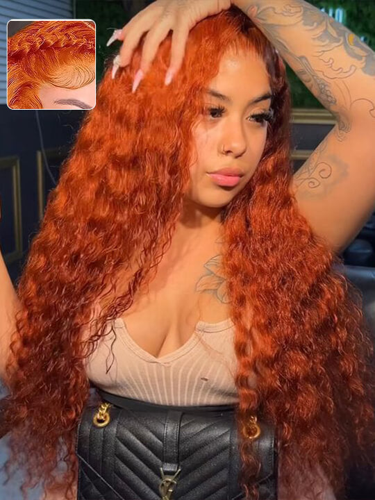 Ginger Color Deep Wave 13x6 Lace Frontal Wig Pre Plucked Colored Human Hair Wigs