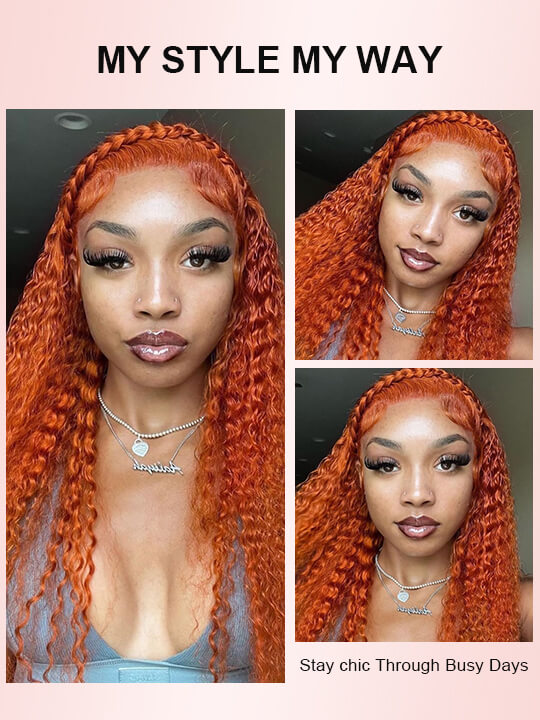 Ginger Color Deep Wave 13x6 Lace Frontal Wig Pre Plucked Colored Human Hair Wigs