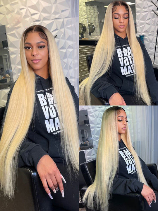 1b/613 Ombre Blonde Wig 13x4 Lace Front Human Hair Wigs Brazilian Straight Hair