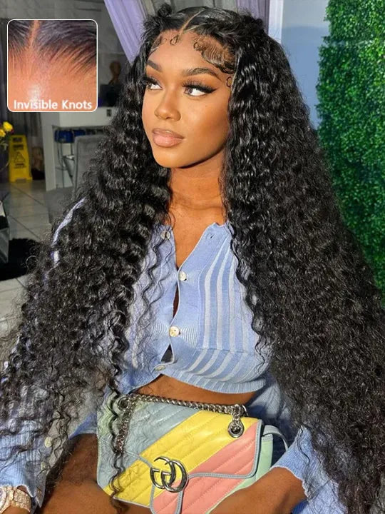 13x6 Lace Frontal Wig Deep Wave 36 38 40 Inch Ear to Ear Full Lace Frontal Long Human Hair Wigs