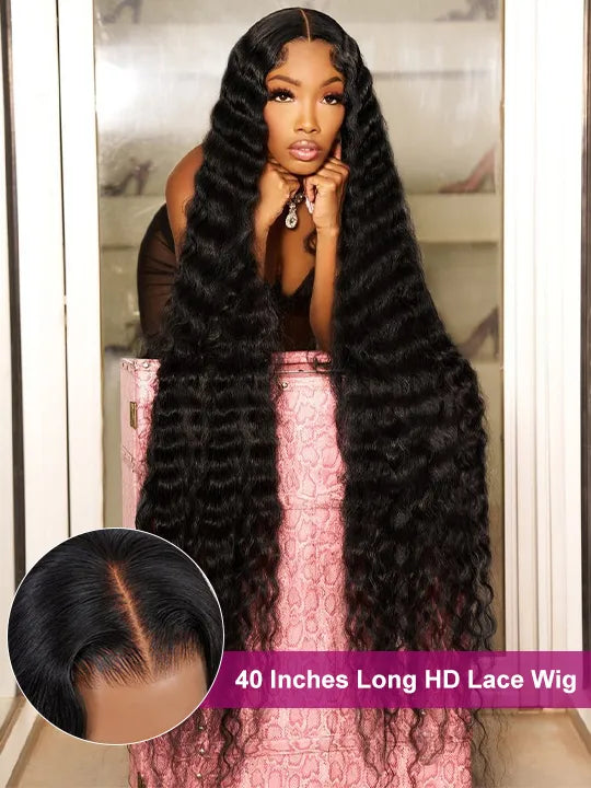 38 40 Inches Long Wig Loose Deep Wave Virgin Human Hair 13x4 Lace Frontal Wigs