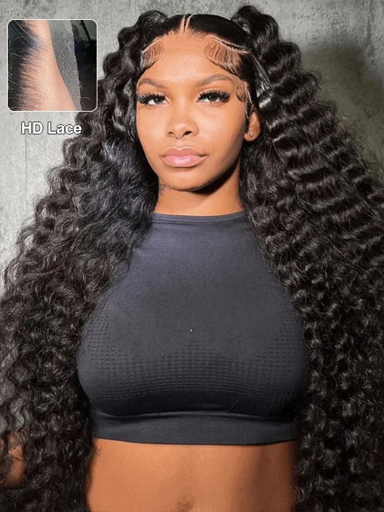 40 Inches Long Wig Deep Wave Virgin Human Hair 13x4 Real HD Lace Frontal Wigs