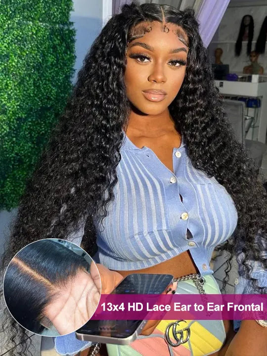 40 Inches Long Wig Deep Wave Virgin Human Hair 13x4 Real HD Lace Frontal Wigs