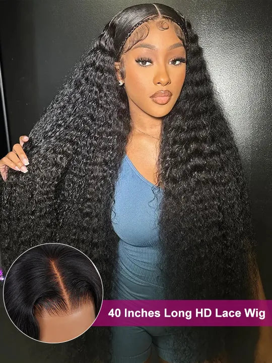 40 Inches Long Wig Deep Wave Virgin Human Hair 13x4 Real HD Lace Frontal Wigs