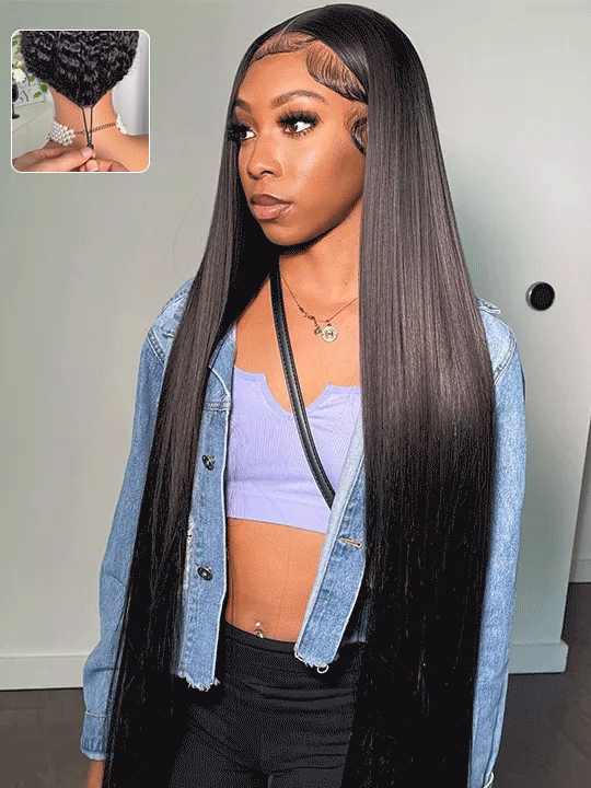 40 Inch 13x4 HD Lace Wig Bone Straight Long Human Hair Wigs Pull&Go Glueless Wig