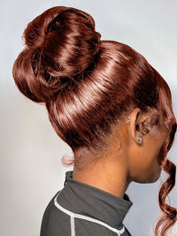Kisslove Pre-Everything Reddish Brown Wig 3D Body Wave Invisi Drawstring 360 Lace Wigs Human Hair