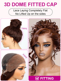 Kisslove Pre-Everything Reddish Brown Wig 3D Body Wave Invisi Drawstring 360 Lace Wigs Human Hair