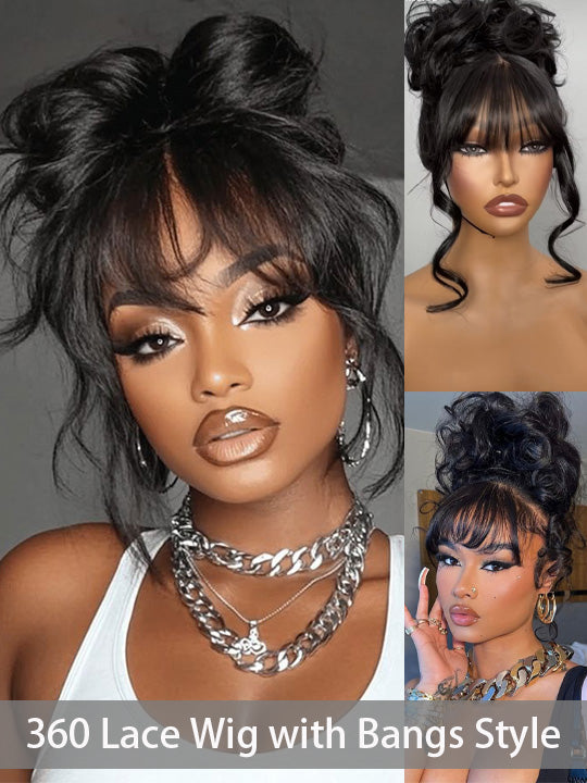 KissLove Pre Everything Body Wave Wig with Bangs Pre Styled Glueless Invisi-Drawstring Wig