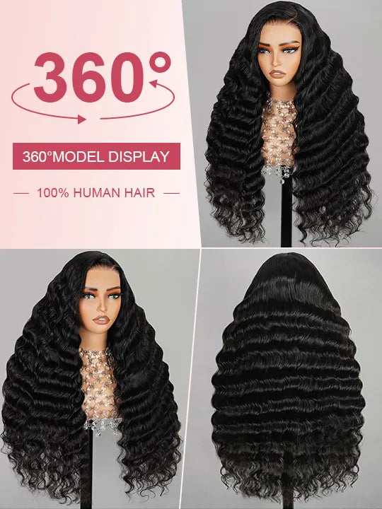 Kisslove Hair Bleached Knots 360 Lace Wigs Pre Plucked Loose Deep Wave Invisi-Drawstring Wigs