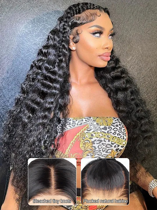 Kisslove Hair Bleached Knots 360 Lace Wigs Pre Plucked Loose Deep Wave Invisi-Drawstring Wigs