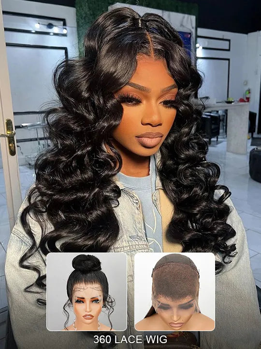 Kisslove Hair Bleached Knots 360 Lace Wigs Pre Plucked Loose Deep Wave Invisi-Drawstring Wigs