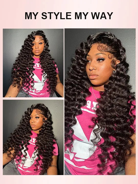 Kisslove Hair Bleached Knots 360 Lace Wigs Pre Plucked Loose Deep Wave Invisi-Drawstring Wigs
