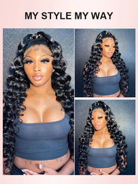 Kisslove Hair Bleached Knots 360 Lace Wigs Pre Plucked Loose Deep Wave Invisi-Drawstring Wigs