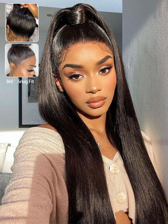 Kisslove Beginner Friendly Snug Fit 360 Lace Frontal Wig Bone Straight Hair Wigs With Invisi-Drawstring