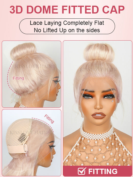Kisslove 360 Lace Frontal Wig #60 Platinum Ash Blonde White Color Wig With Snug Fit Invisi Drawstring Cap