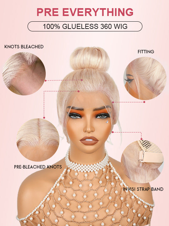 Kisslove 360 Lace Frontal Wig #60 Platinum Ash Blonde White Color Wig With Snug Fit Invisi Drawstring Cap