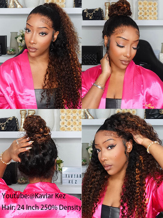 Kisslove Ombre Brown Glueless Water Wave Wig Chocolate Brown Hair Invisi-Drawstring Cap 360 Lace Wig