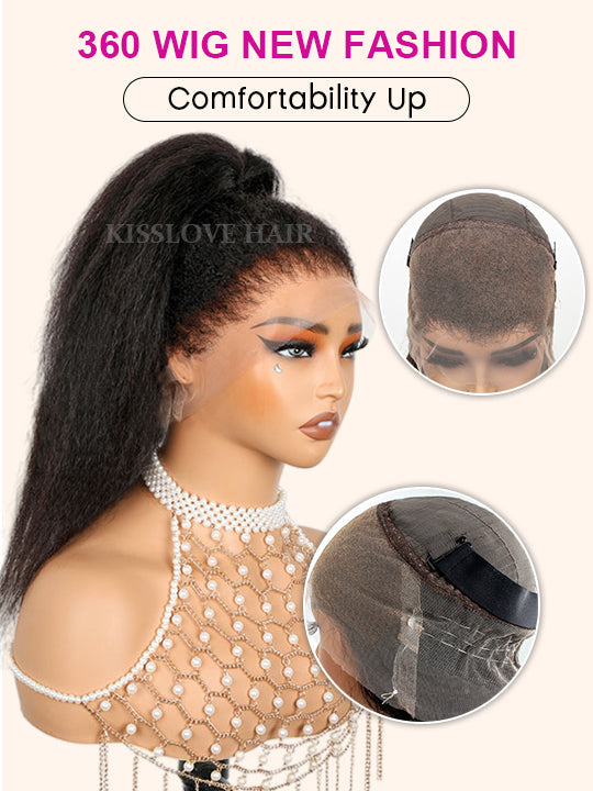 Kisslove Light Yaki Straight Hair Invisi-Drawstring 360 Lace Wig Pre-Everything Glueless Wigs