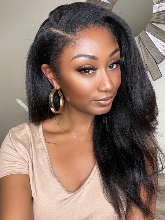 [4C Wig] Kinky Straight Hair With Kinky Edges 100% Human Hair Pull & Go Drawstring Wig Kisslove Hair