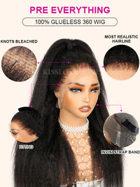 Kisslove Light Yaki Straight Hair Invisi-Drawstring 360 Lace Wig Pre-Everything Glueless Wigs