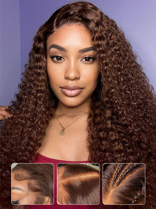 #4 Chocolate Brown Wig Deep Wave 4x4 13x4 Lace Front Human Hair Wigs