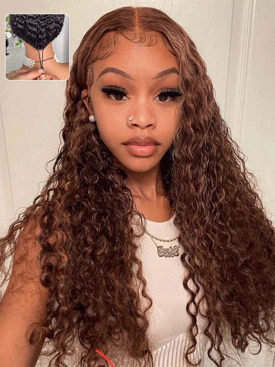 #4 Chocolate Brown Wig Deep Wave 4x4 13x4 Lace Front Human Hair Wigs