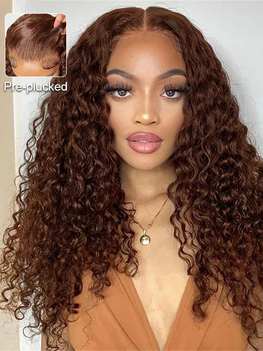 #4 Chocolate Brown Wig Deep Wave 4x4 13x4 Lace Front Human Hair Wigs