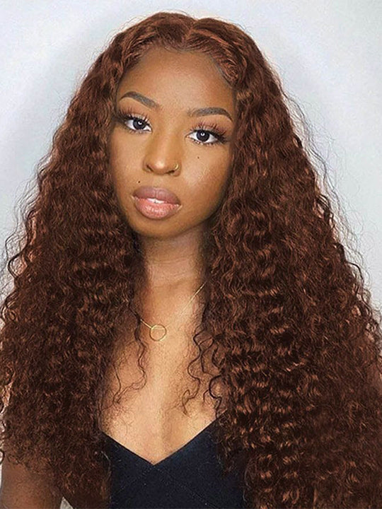 #4 Chocolate Brown Wig Deep Wave 4x4 13x4 Lace Front Human Hair Wigs