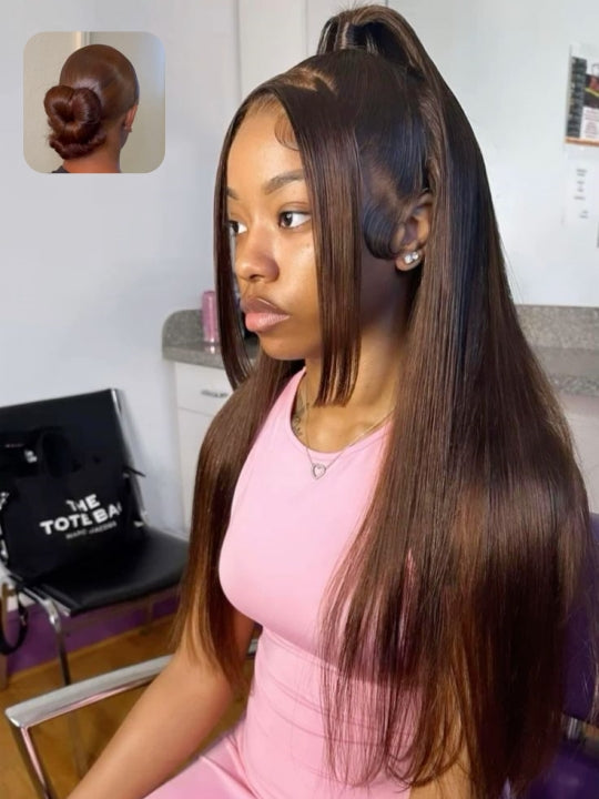 Kisslove Pre-Everything Chocolate Brown Wig 360 Lace Wig Straight Human Hair Wigs
