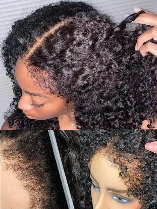 [4C Wig] Bleached Knots Kinky Curly Hair With Kinky Curly Edge Human Hair Lace Frontal Wig