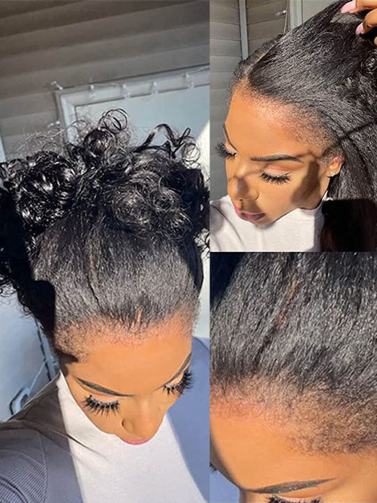 Kisslove Pre Plucked Yaki Body Wave Wig Snug Fit Invisi-Drawstring 360 Lace Wig with Newborn Hairline