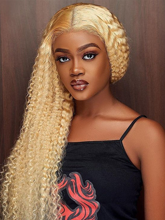 5*5 HD Lace 613 Blonde Hair Deep Curly Wave Brazilian Human Hair Wigs