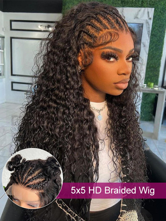 Pre Styled 5x5 HD Lace Braided Wig Deep Wave Pre Everything Beginner Friendly Human Hair Wigs