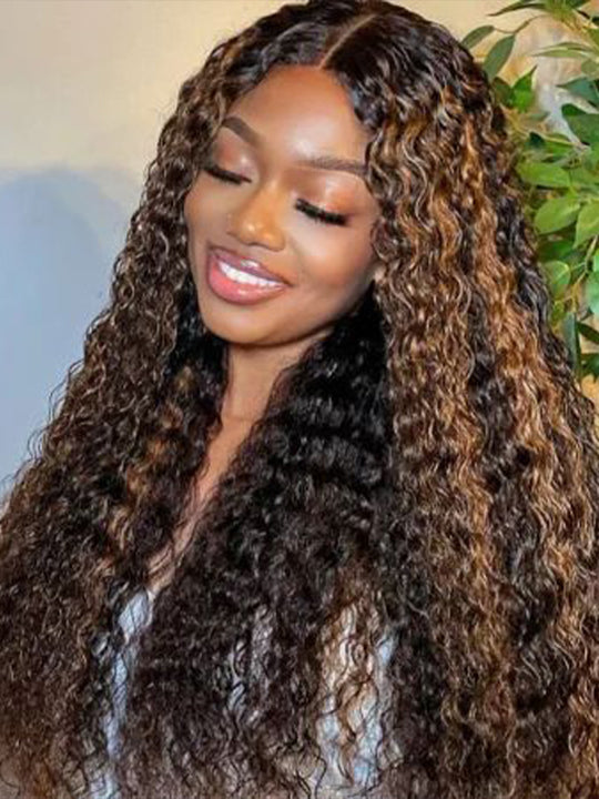 Bleached Knots Highlight Wig Deep Wave 13x4 HD Lace Frontal Virgin Human Hair Wigs