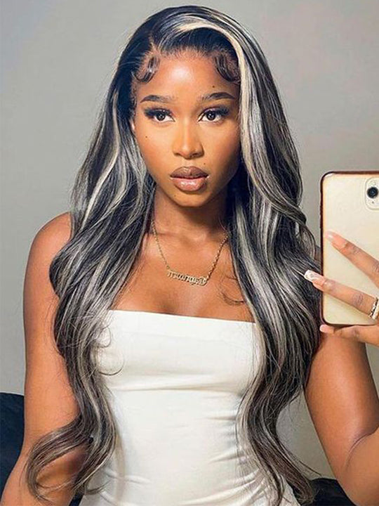 Platinum Highlights Mixed Color 3D Body Wave 13x4 Lace Frontal Human Hair Wigs