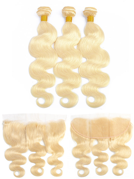 613 Honey Blonde Bundles Body Wave Human Hair Bundles With 13x4 Lace Frontal