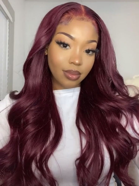 99J Burgundy Hair 5x5 Lace Wigs 3D Body Wave Dark Red Human Hair Wigs