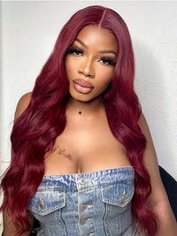 99J Burgundy Hair 5x5 Lace Wigs 3D Body Wave Dark Red Human Hair Wigs