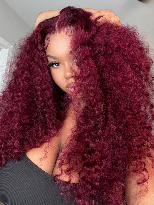 99J Burgundy Color 5x5 HD Lace Closure Wigs Deep Wave Dark Red Human Hair Wigs