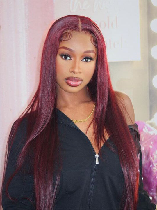 99J Burgundy Hair 5x5 Glueless Lace Wig Silky Straight Human Hair Wigs