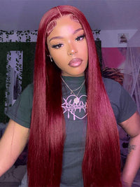 [Flash Deal] Burgundy Color Straight Hair 13x6 Lace Front Wig Pre Plucked Colored Human Hair Wigs