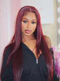 99J Burgundy Hair 5x5 Glueless Lace Wig Silky Straight Human Hair Wigs