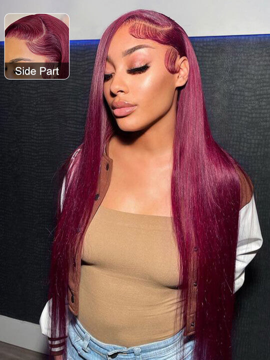 99J Burgundy Hair 5x5 Glueless Lace Wig Silky Straight Human Hair Wigs