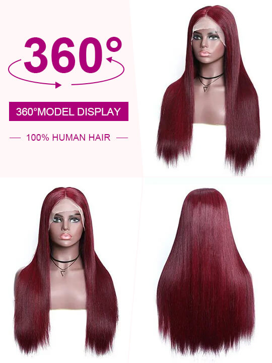 99J Burgundy Hair 5x5 Glueless Lace Wig Silky Straight Human Hair Wigs