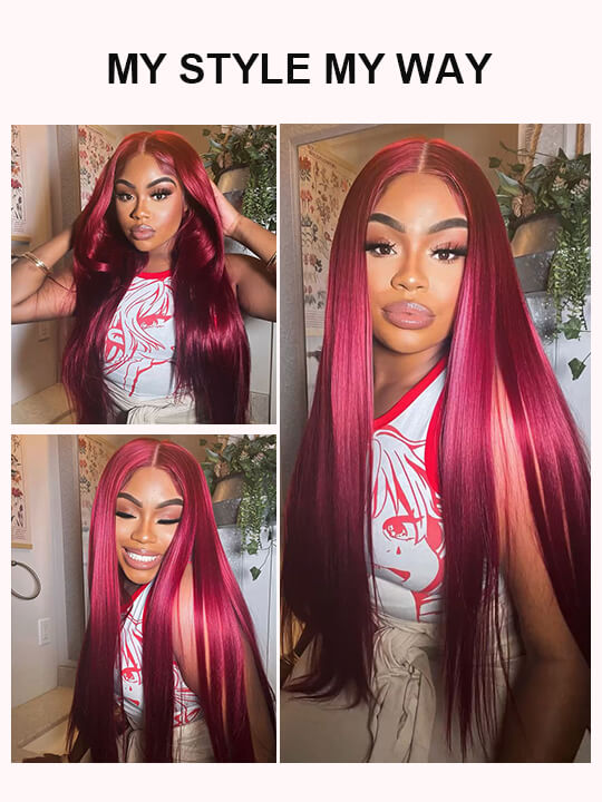 [Flash Deal] Burgundy Color Straight Hair 13x6 Lace Front Wig Pre Plucked Colored Human Hair Wigs